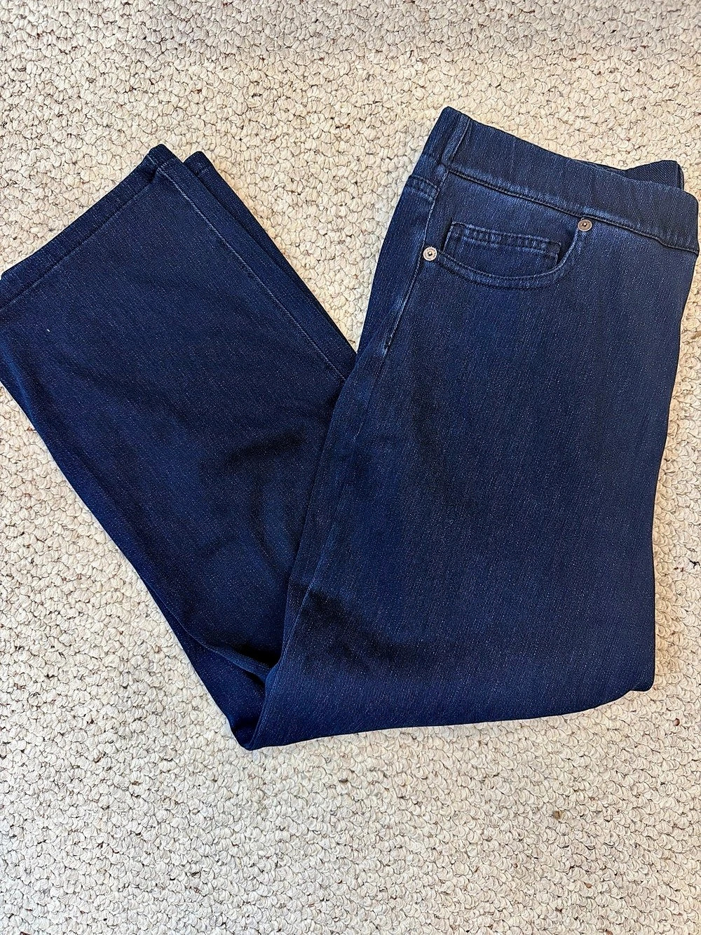 Lands' End Starfish High Rise Knit Denim Straight Jeans Blue Medium